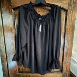 Talbots Plus | Women's Black Long Sleeve Bouse, Ruffle Detail (Size 2X)